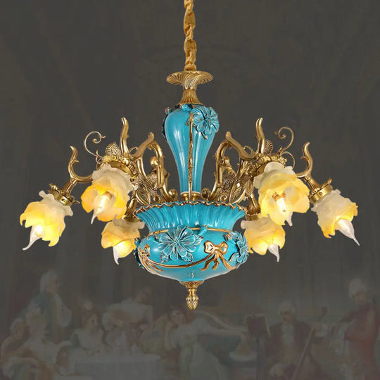 French ceramic chandelier European style villa restaurant copper lamp light luxury retro living room bedroom lamp warm