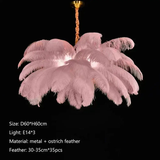 Nordic Feather Pendant Light Modern Art Chandelier for Bedroom Pink D60cm / Neutral light 4500k Lighting > Ceiling