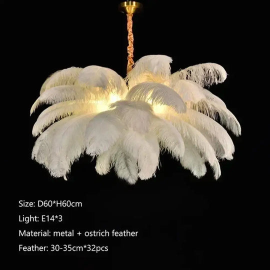 Nordic Feather Pendant Light Modern Art Chandelier for Bedroom White D60cm / Warm light 3000k Lighting > Ceiling lights