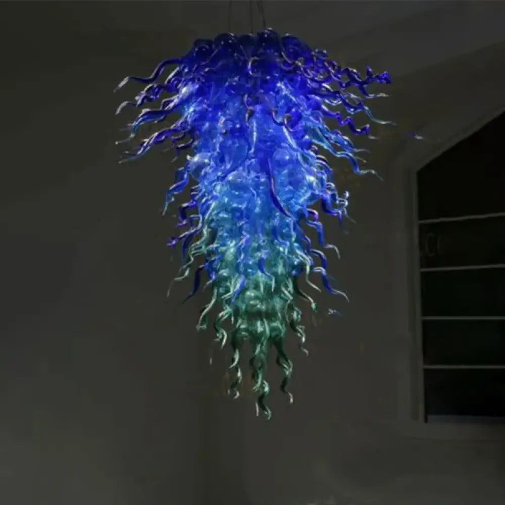 PEVARA Peacock Blue & Green Hand-Blown Glass Art Chandelier W70xH100cm Chandeliers