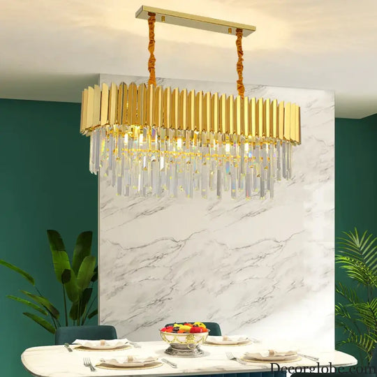 Postmodern Round Gold Stainless Steel Crystal LED Chandelier - Contemporary Illumination for Dining Elegance - DecorGlobe