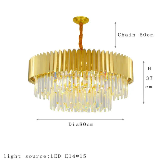 Postmodern Round Gold Stainless Steel Crystal LED Chandelier - Contemporary Illumination for Dining Elegance - DecorGlobe