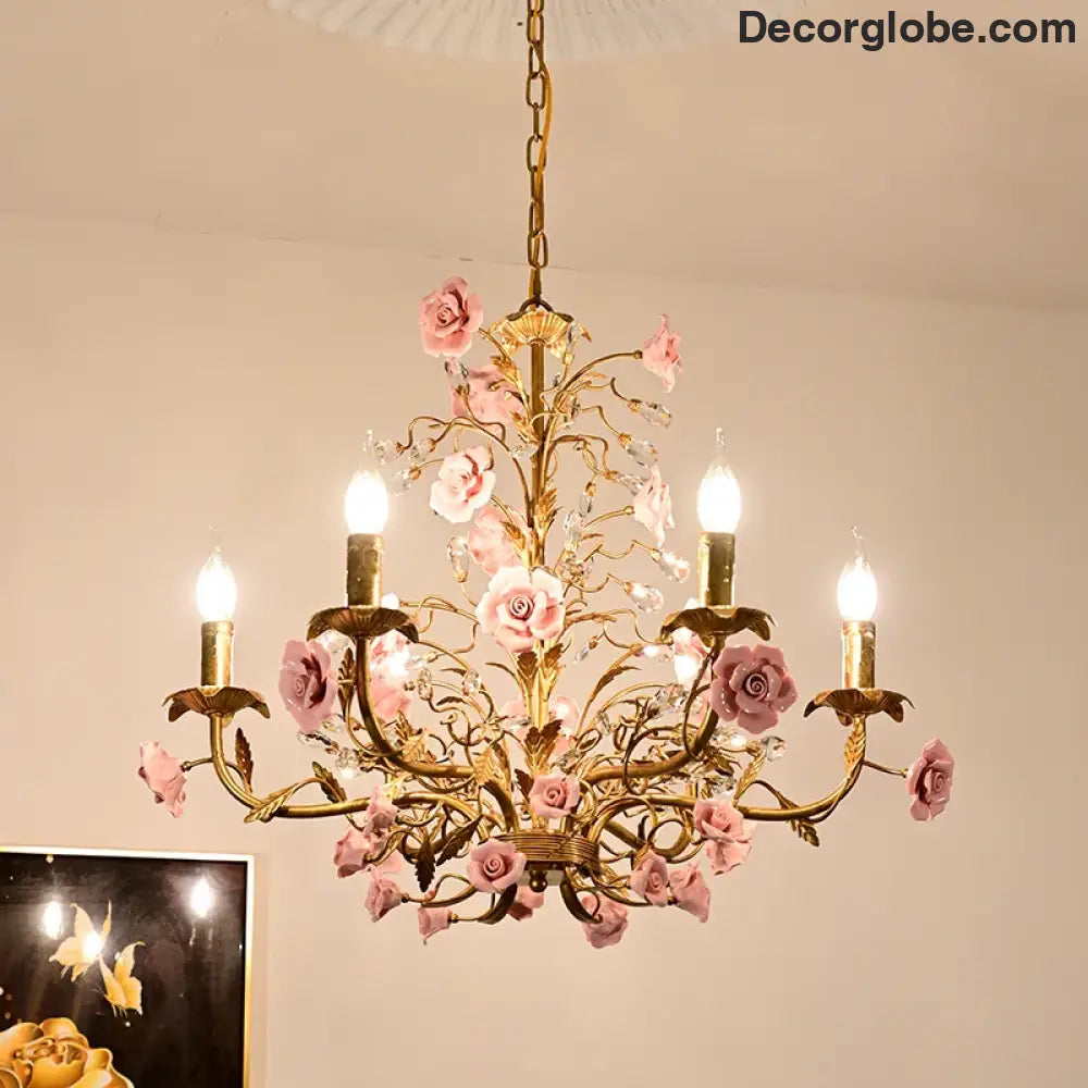 ROSELYN French Vintage Rose Pendant Lamp Chandelier