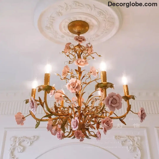 ROSELYN French Vintage Rose Pendant Lamp Chandelier