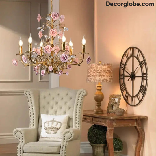 ROSELYN French Vintage Rose Pendant Lamp Chandelier