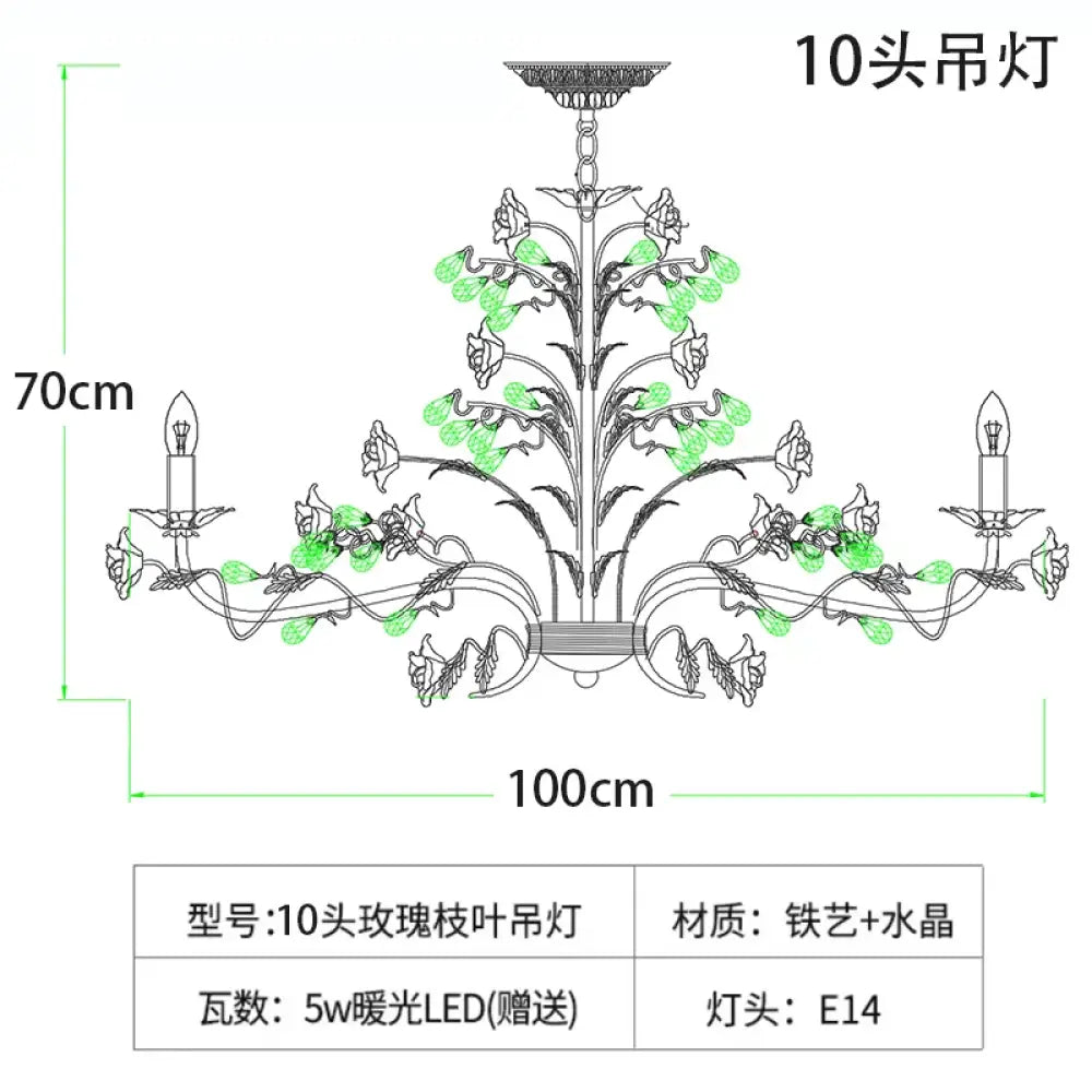 ROSELYN French Vintage Rose Pendant Lamp Pink 10 heads Chandelier