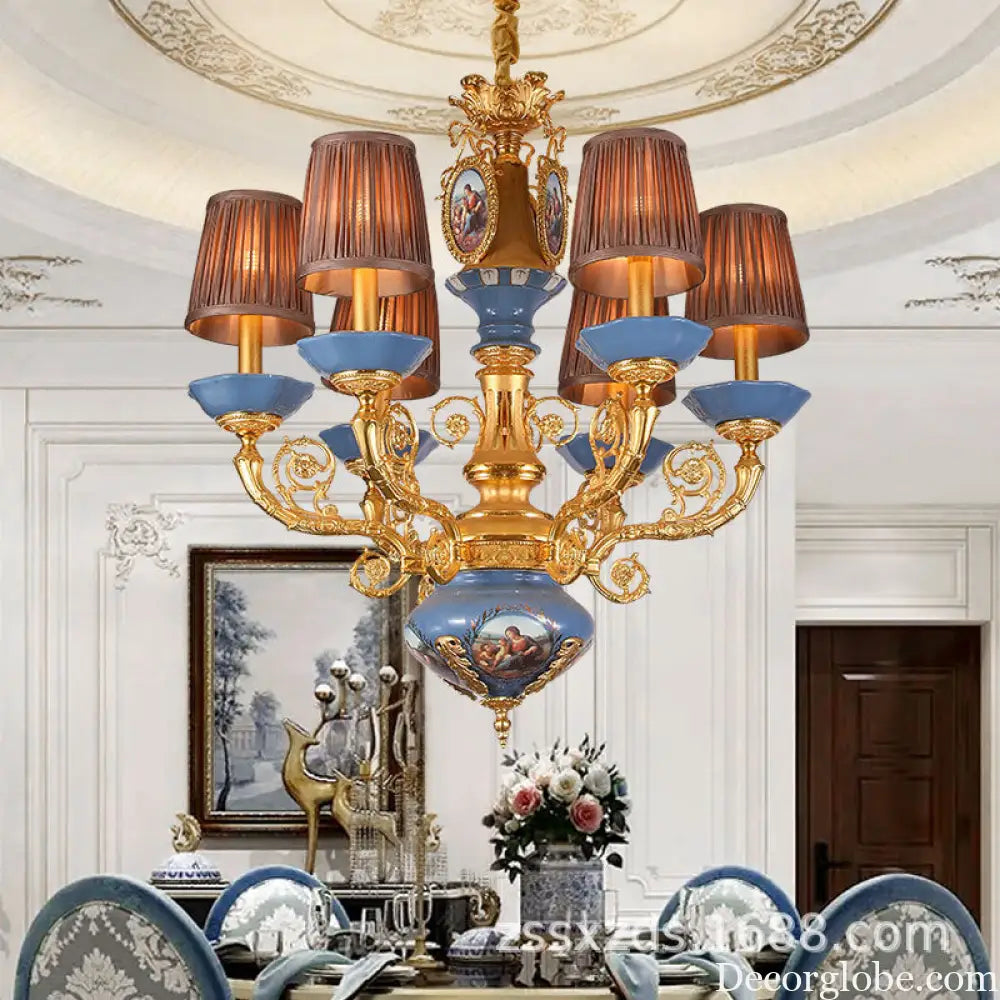 French style copper chandelier European style villa lamp pastoral luxury warm romantic ceramic light luxury lamps