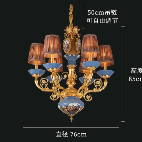 French style copper chandelier European style villa lamp pastoral luxury warm romantic ceramic light luxury lamps