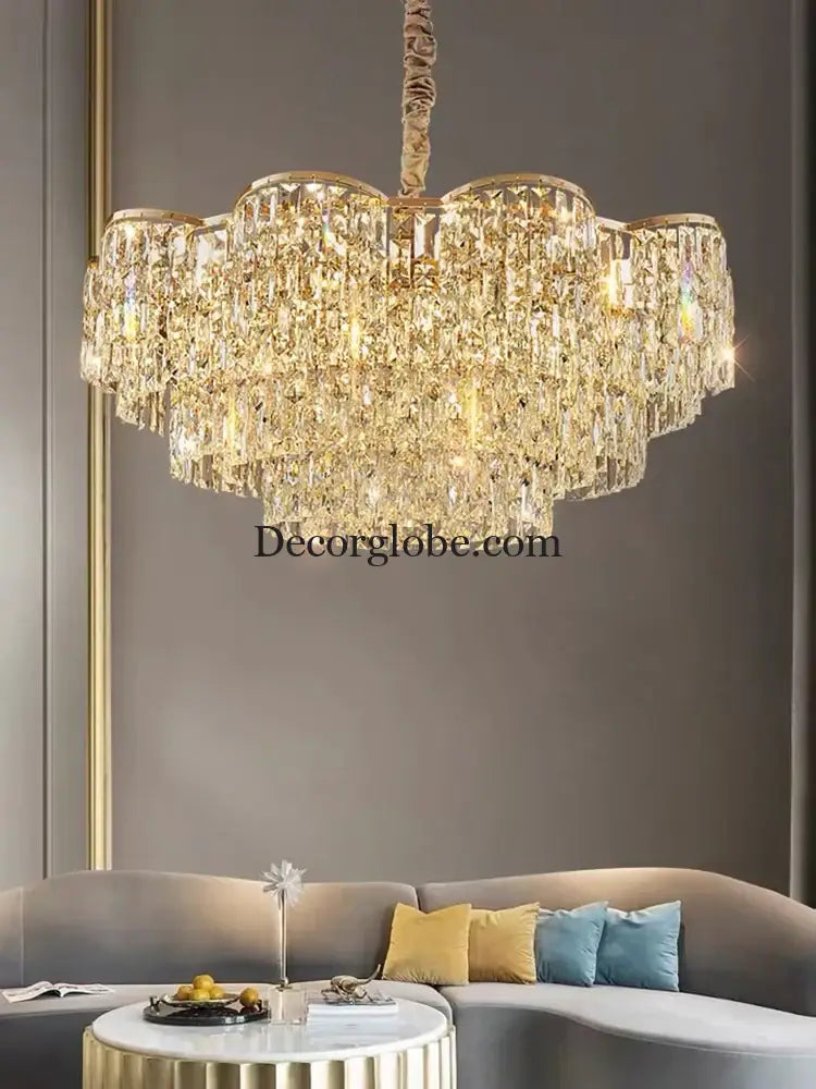New Design Light Luxury Clean Crystal Chandelier Living Room Lamp Modern Simple Atmosphere Golden Luxury Villa Bedroom Lamp - DecorGlobe