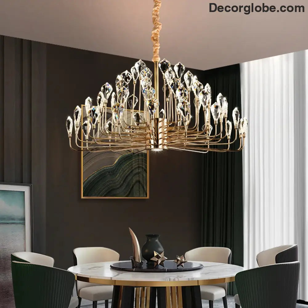 Serena Gold Crystal LED Chandelier – Modern Pendant Light for Dining & Living Room - DecorGlobe
