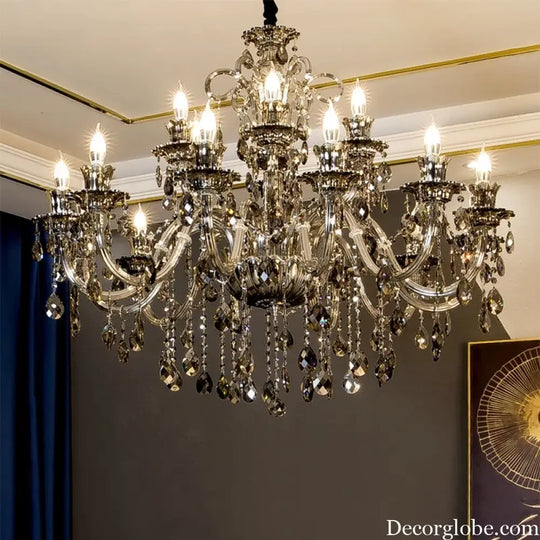 Smoky Gray Crystal Chandelier for Foyer and Staircase Lighting Chandelier