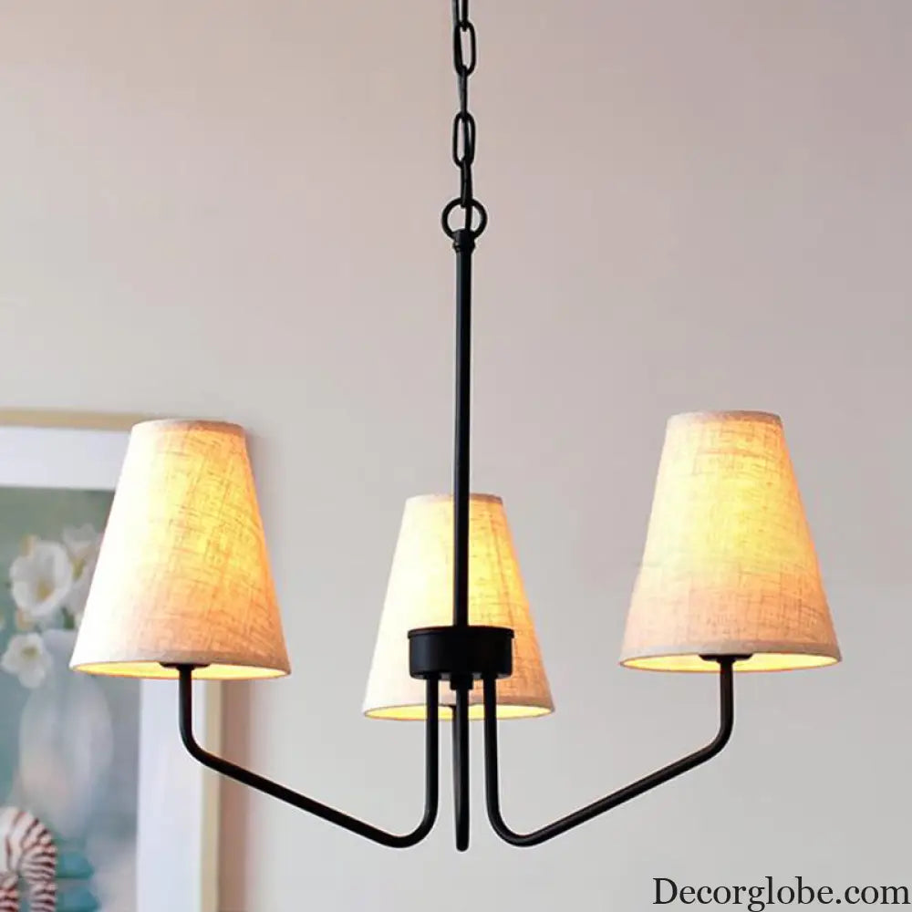 Traditional Fabric Conical Hanging Chandelier with 3/5/6 Lights - Flaxen Pendant Light for Living Room