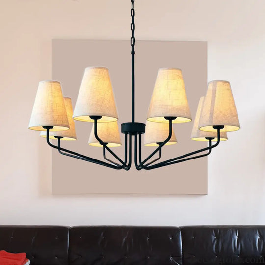 Traditional Fabric Conical Hanging Chandelier with 3/5/6 Lights - Flaxen Pendant Light for Living Room