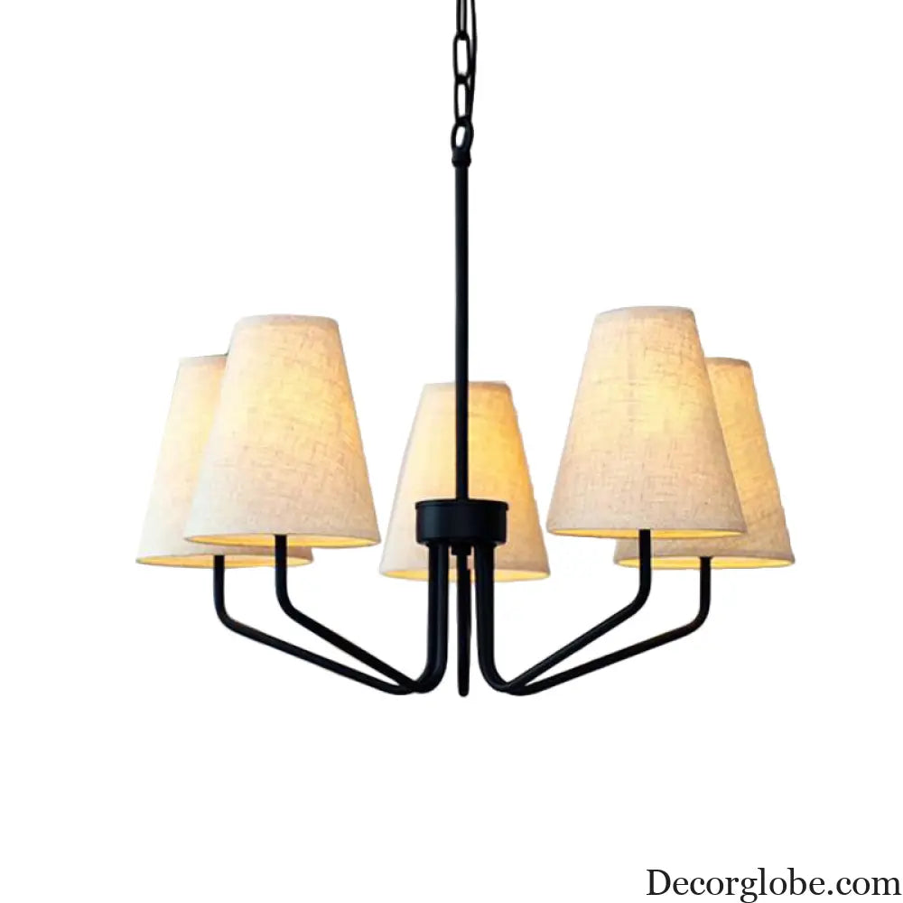 Traditional Fabric Conical Hanging Chandelier with 3/5/6 Lights - Flaxen Pendant Light for Living Room