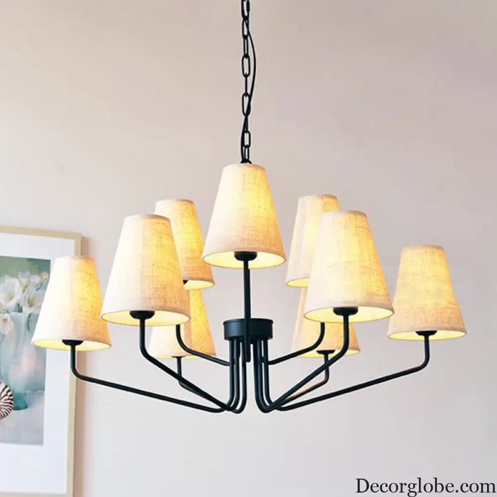 Traditional Fabric Conical Hanging Chandelier with 3/5/6 Lights - Flaxen Pendant Light for Living Room