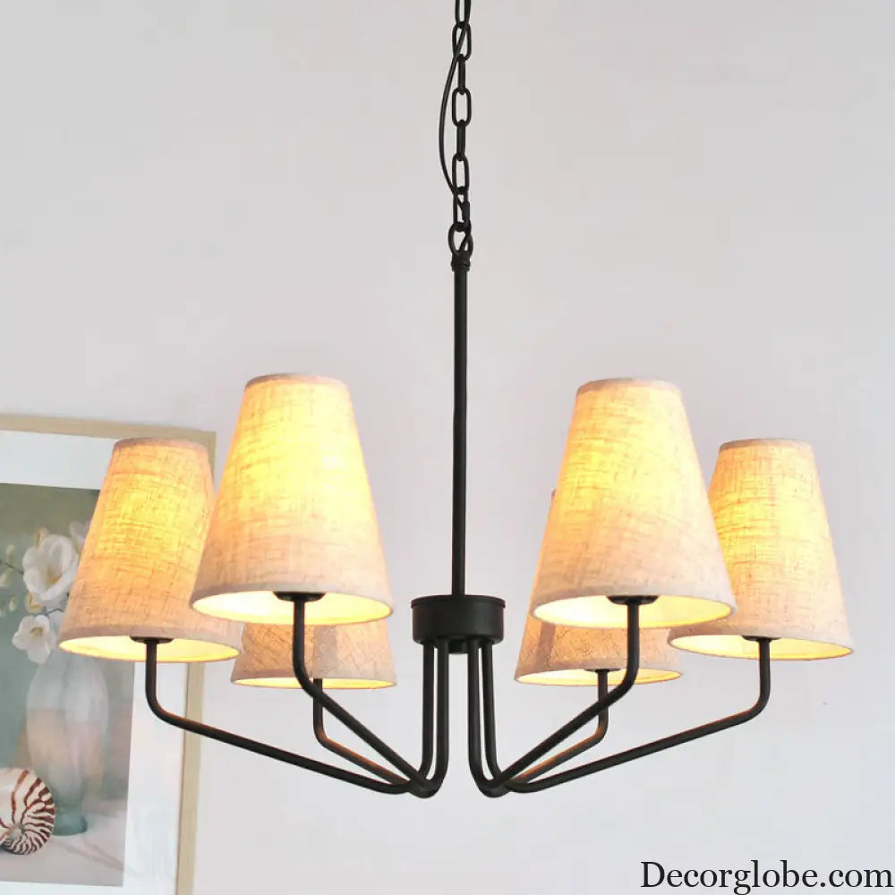 Traditional Fabric Conical Hanging Chandelier with 3/5/6 Lights - Flaxen Pendant Light for Living Room