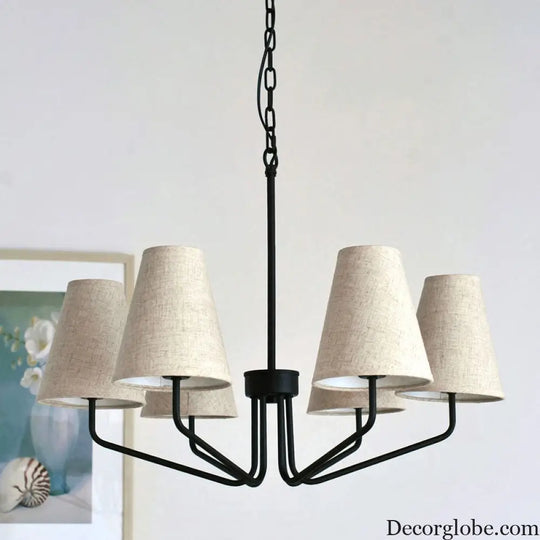 Traditional Fabric Conical Hanging Chandelier with 3/5/6 Lights - Flaxen Pendant Light for Living Room