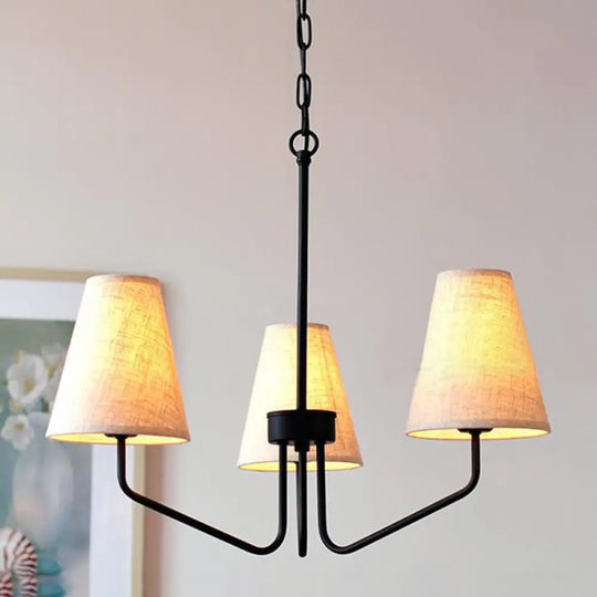 Traditional Fabric Conical Hanging Chandelier with 3/5/6 Lights - Flaxen Pendant Light for Living Room 3 / Flaxen