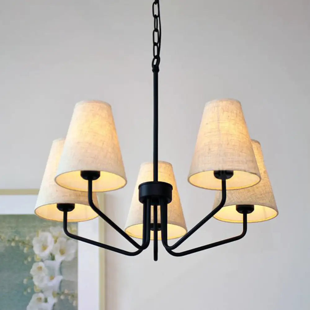 Traditional Fabric Conical Hanging Chandelier with 3/5/6 Lights - Flaxen Pendant Light for Living Room 5 / Flaxen