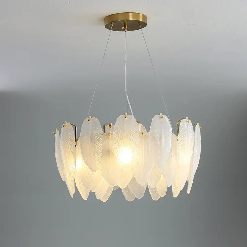 Unique Goose Feather LED Chandelier - Artistic White Glass - Designer Lighting Fixture for Foyer and More - DecorGlobe