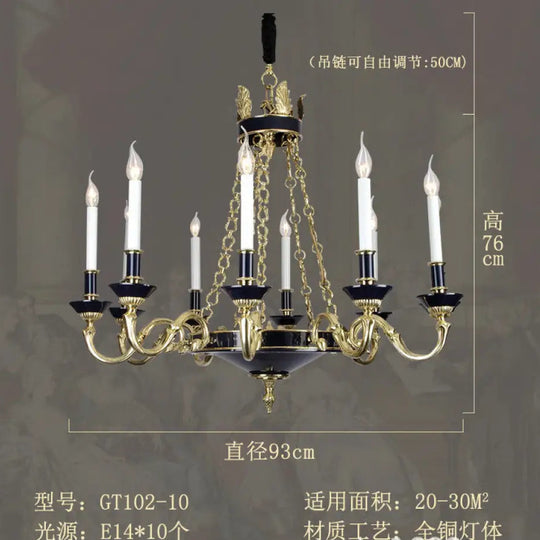 French style copper candle chandelier classical atmosphere living room dining room bedroom lamp European style villa