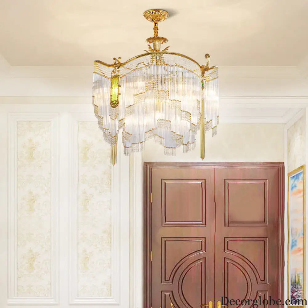 Valentina French Retro Copper Crystal Chandelier – European Dining Room Light Chandelier