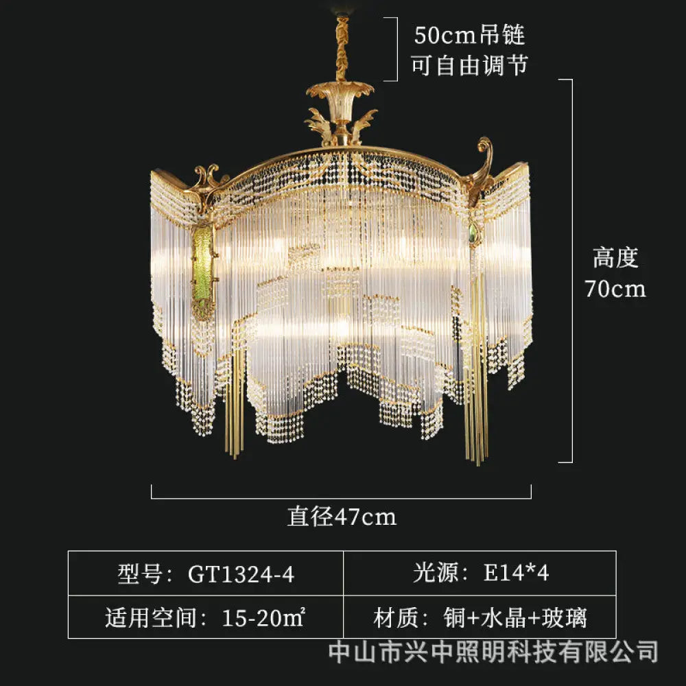 Valentina French Retro Copper Crystal Chandelier – European Dining Room Light 4-head chandelier (diameter 47cm, height