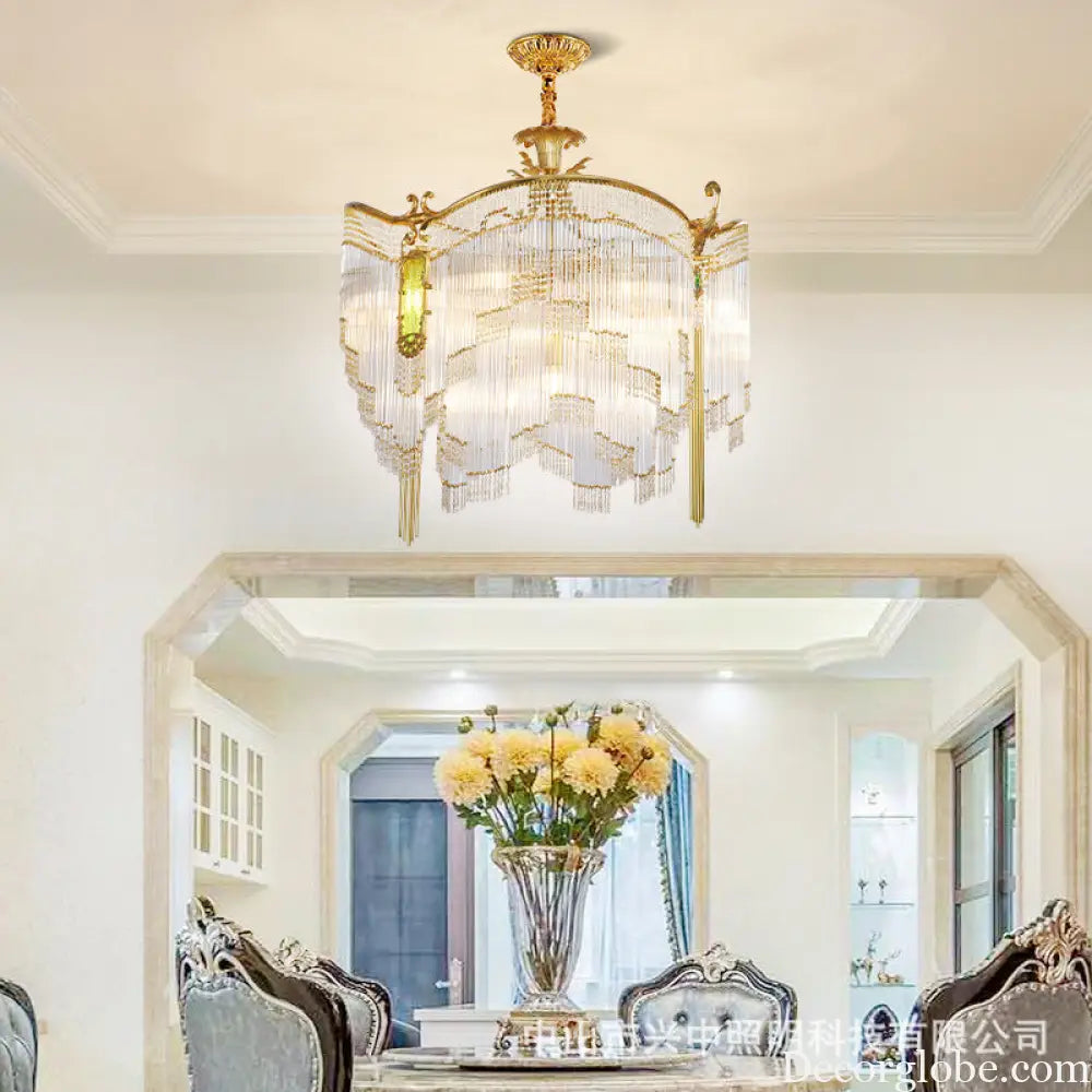 Valentina French Retro Copper Crystal Chandelier – European Dining Room Light Chandelier