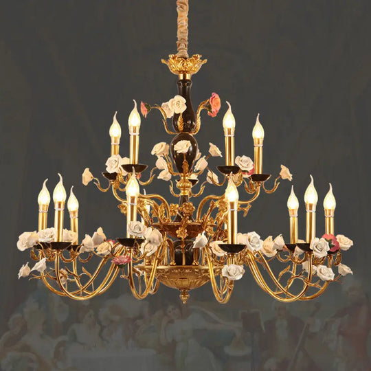 French style copper ceramic chandelier warm romantic dining room bedroom lamp European style villa living room duplex
