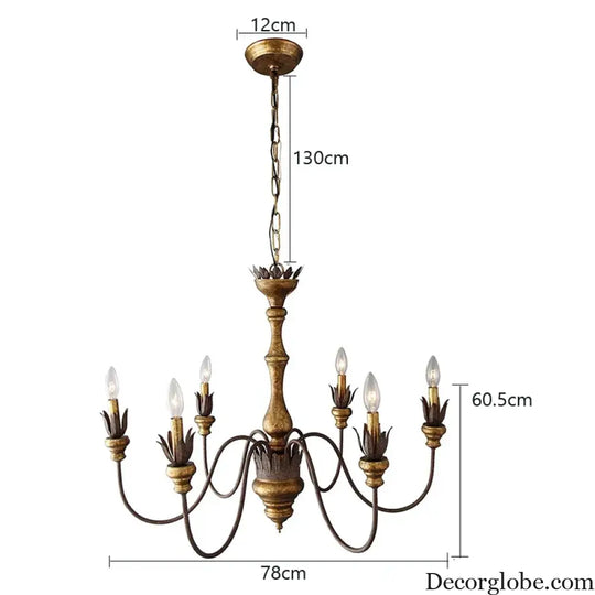 Vintage 6-Head Wooden Pendant Lamp - French Wooden Chandelier Light for Living Room, Bedroom, and Dining Room Decor - DecorGlobe