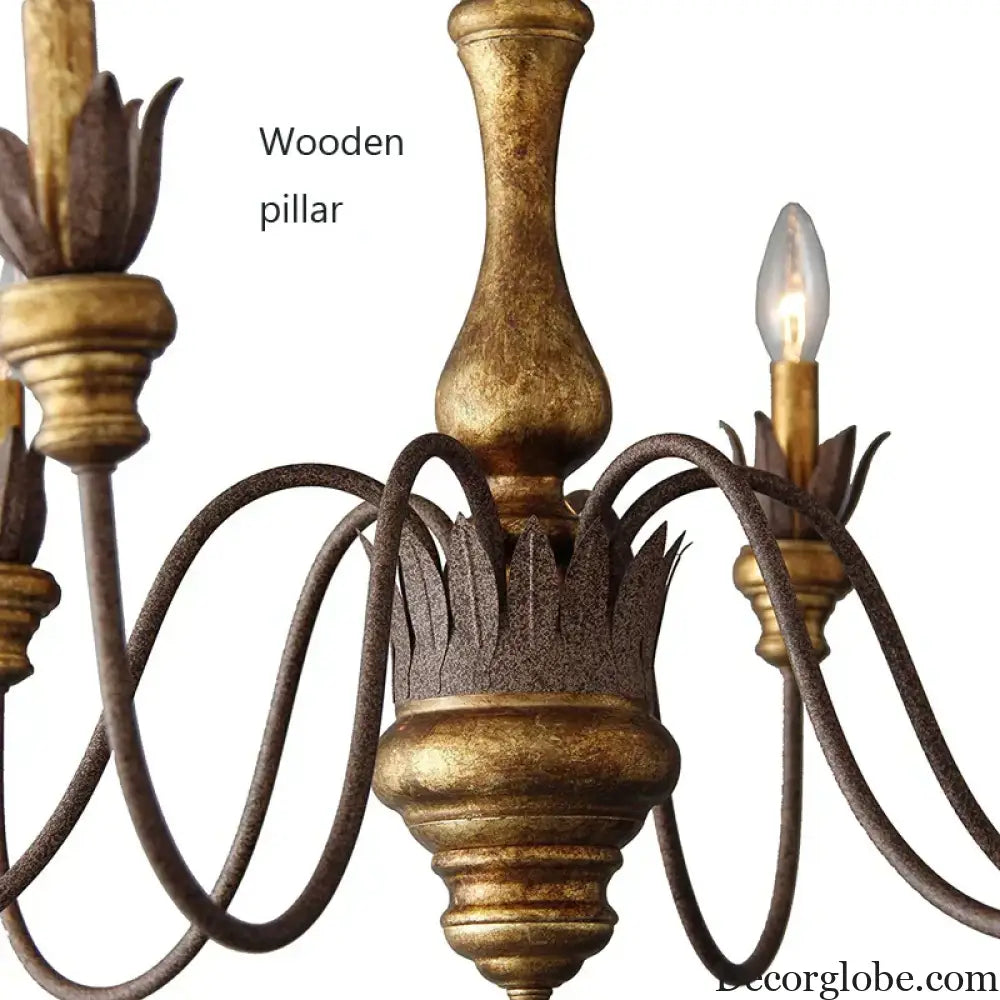Vintage 6-Head Wooden Pendant Lamp - French Wooden Chandelier Light for Living Room, Bedroom, and Dining Room Decor - DecorGlobe