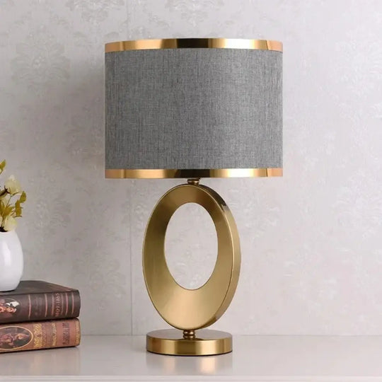 Élise European Metal Fabric Bedside Table Lamp E27 Modern Light - 2 gold edge grey