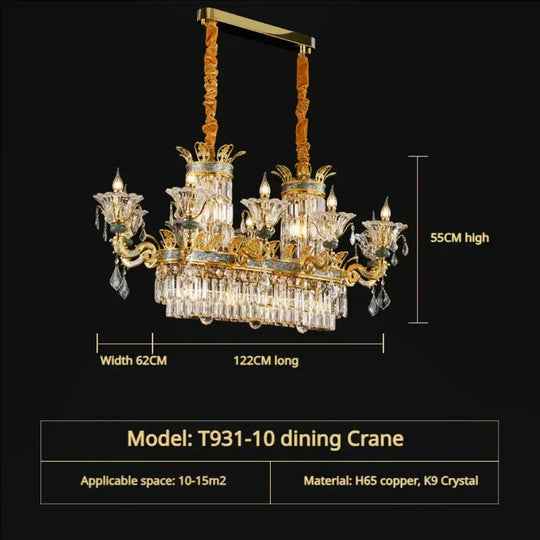 Vivienne French Copper Crystal Candle Chandelier Duplex Stair Pendant Light 10Head L122CM H55CM / White Light Chandelier