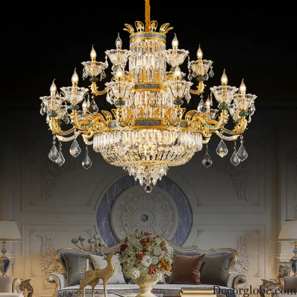 Vivienne French Copper Crystal Candle Chandelier Duplex Stair Pendant Light Chandelier