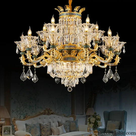 Vivienne French Copper Crystal Candle Chandelier Duplex Stair Pendant Light Chandelier