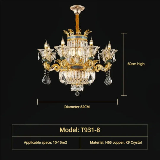 Vivienne French Copper Crystal Candle Chandelier Duplex Stair Pendant Light 8Head D82CM H60CM / Three Colors Chandelier