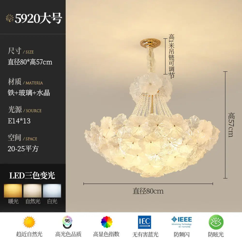 French Chandelier Retro Cream Style High-End Living Room Lamp Romantic Bedroom Flower Shape Glass Home Decoration Lamp