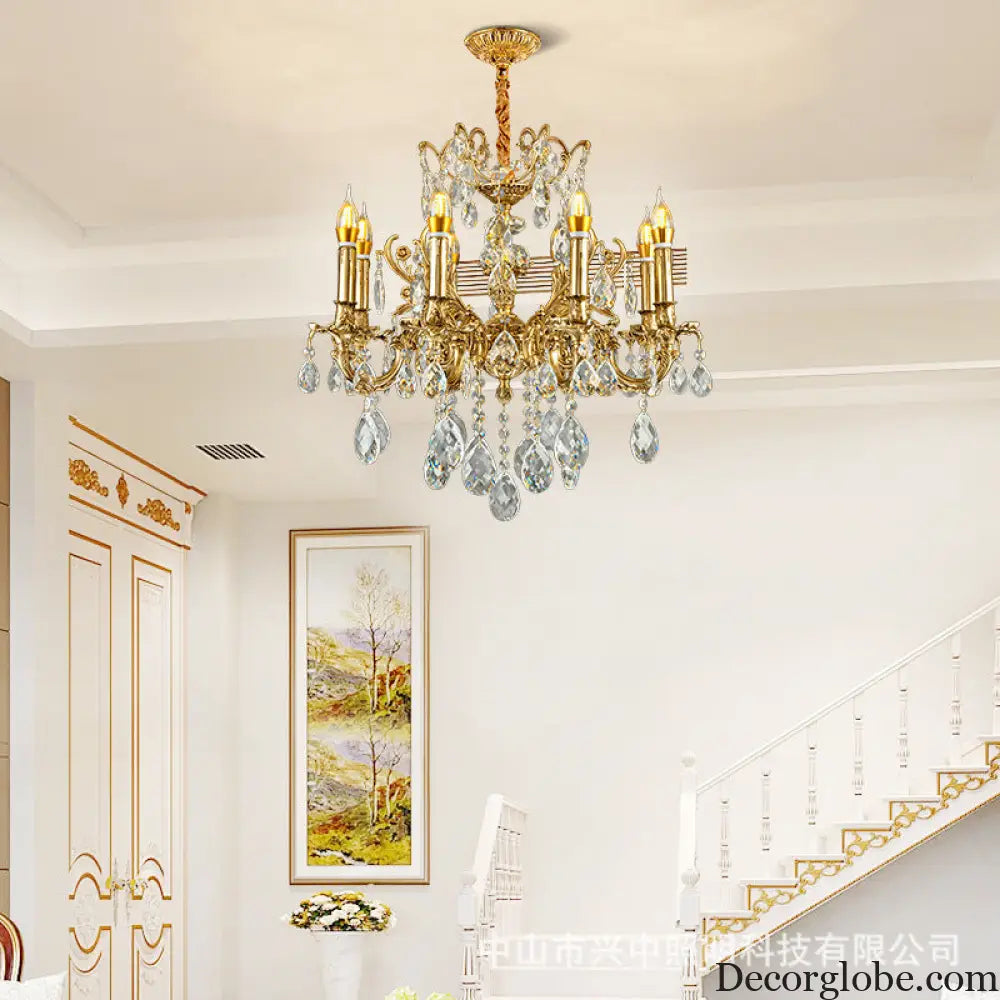 French Retro Crystal Copper Branch Chandelier