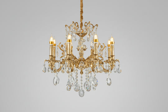 French Retro Crystal Copper Branch Chandelier