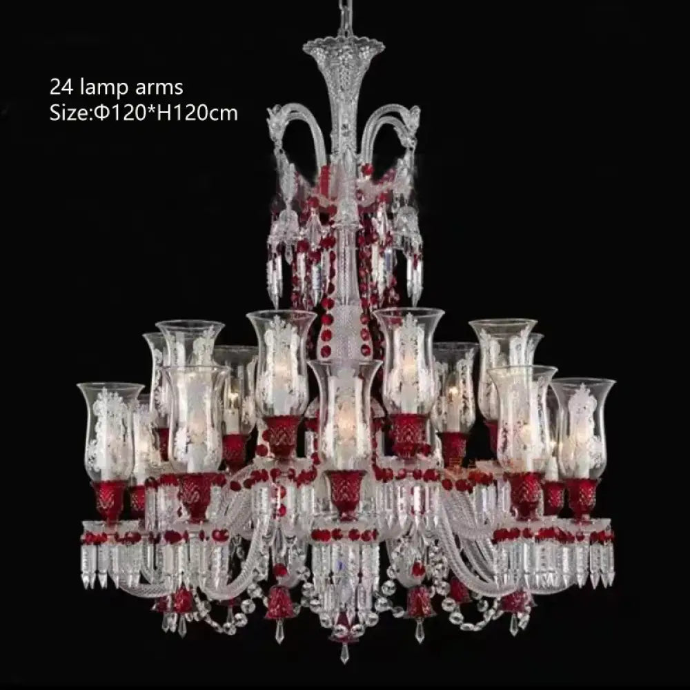 ZELORA Red Crystal European-Style Duplex Statement Chandelier 24 lamp arms / Warm light chandelier