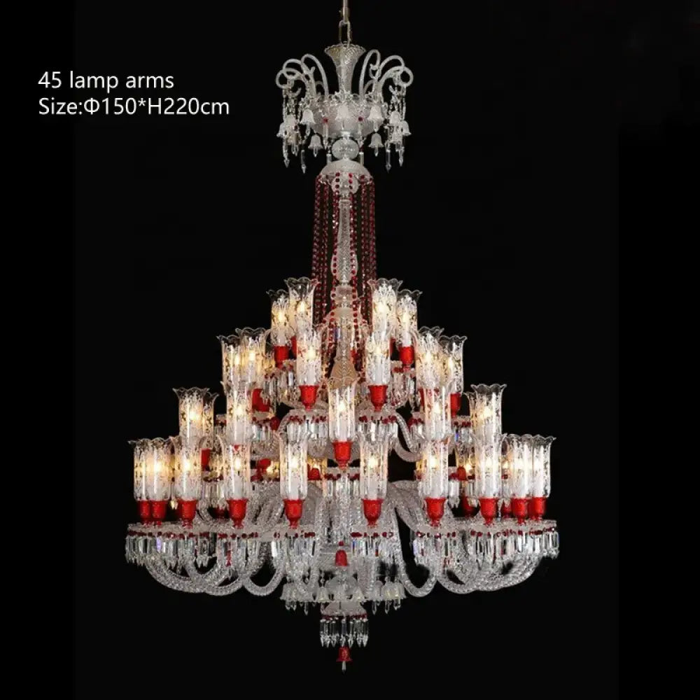 ZELORA Red Crystal European-Style Duplex Statement Chandelier 45 lamp arms / Warm light chandelier