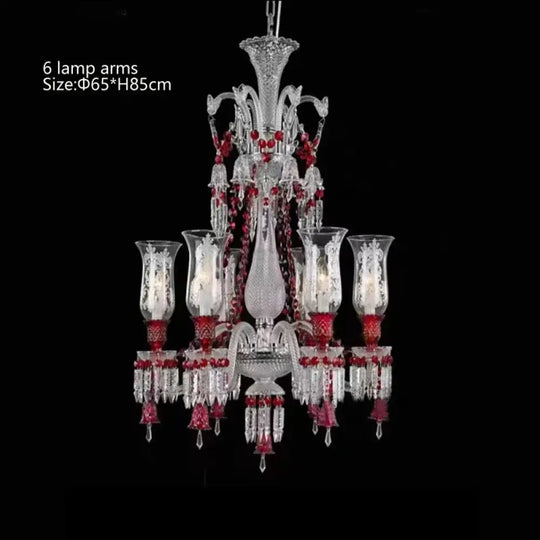ZELORA Red Crystal European-Style Duplex Statement Chandelier 6 lamp arms / Warm light chandelier